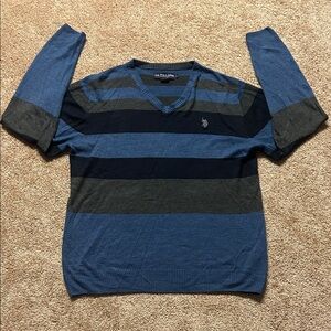 U.S. Polo Assn. Blue and Black Striped V-Neck Sweater